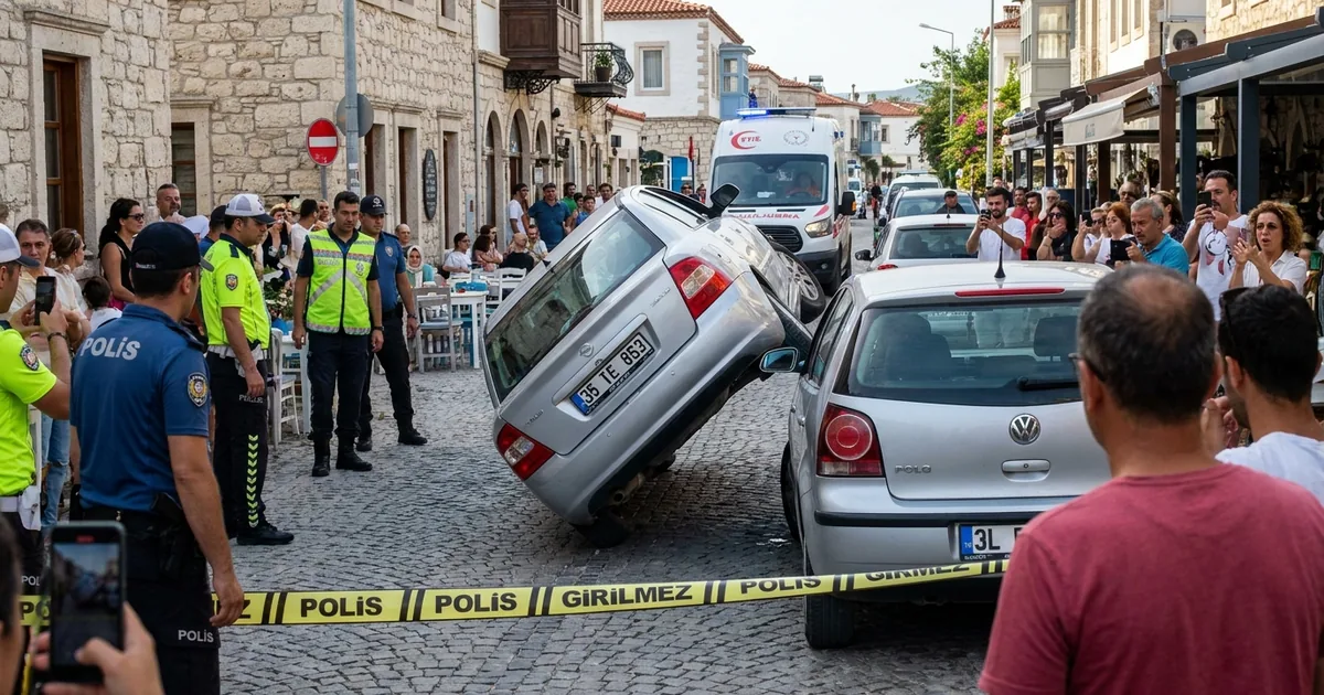 Çeşme'de Yan Yatan Otomobil Dikiz Aynasına Yaslanarak Durdu